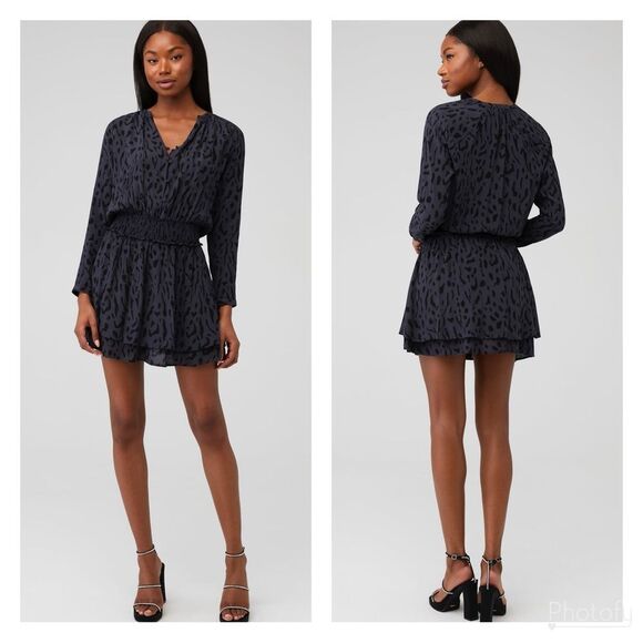 RAILS Jasmine Dress Ash Cheetah Mini Long Sleeve Button Details Tiered Skirt S - Picture 13 of 13